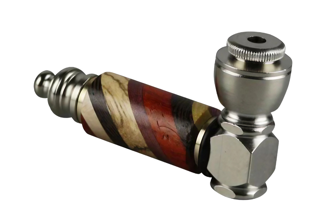 USA-made Rainbow Wood & Stainless Steel Hand Pipe for Dry Herbs, Side View