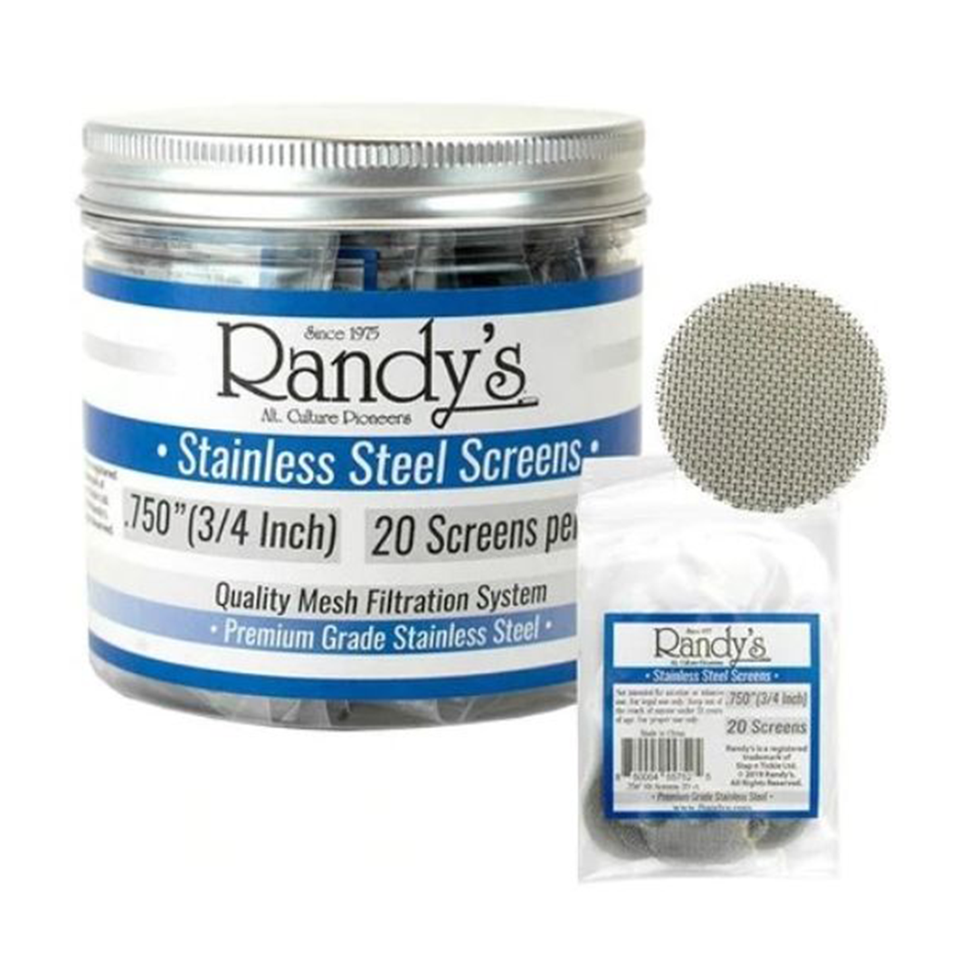 Randy's Stainless Steel Screen Jars 0.75" - 36 Pack Front View with Single Screen Display