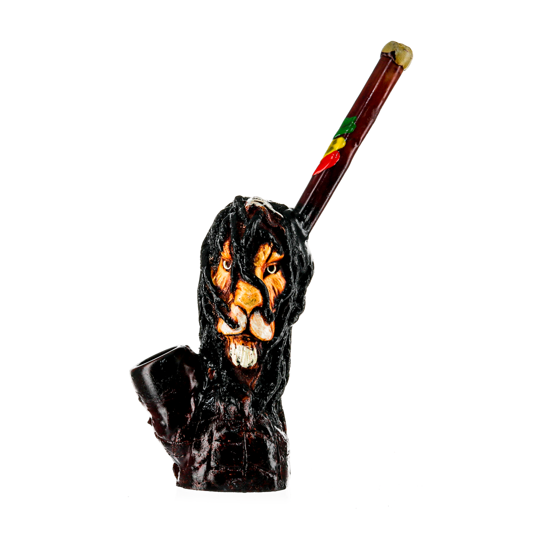 Medusa Customs Hand Carved Lion Pipe - Front View on White Background