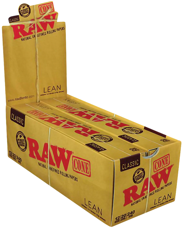 RAW Classic Lean Cones 20pcs in a 12 Pack display box, angled front view on white background