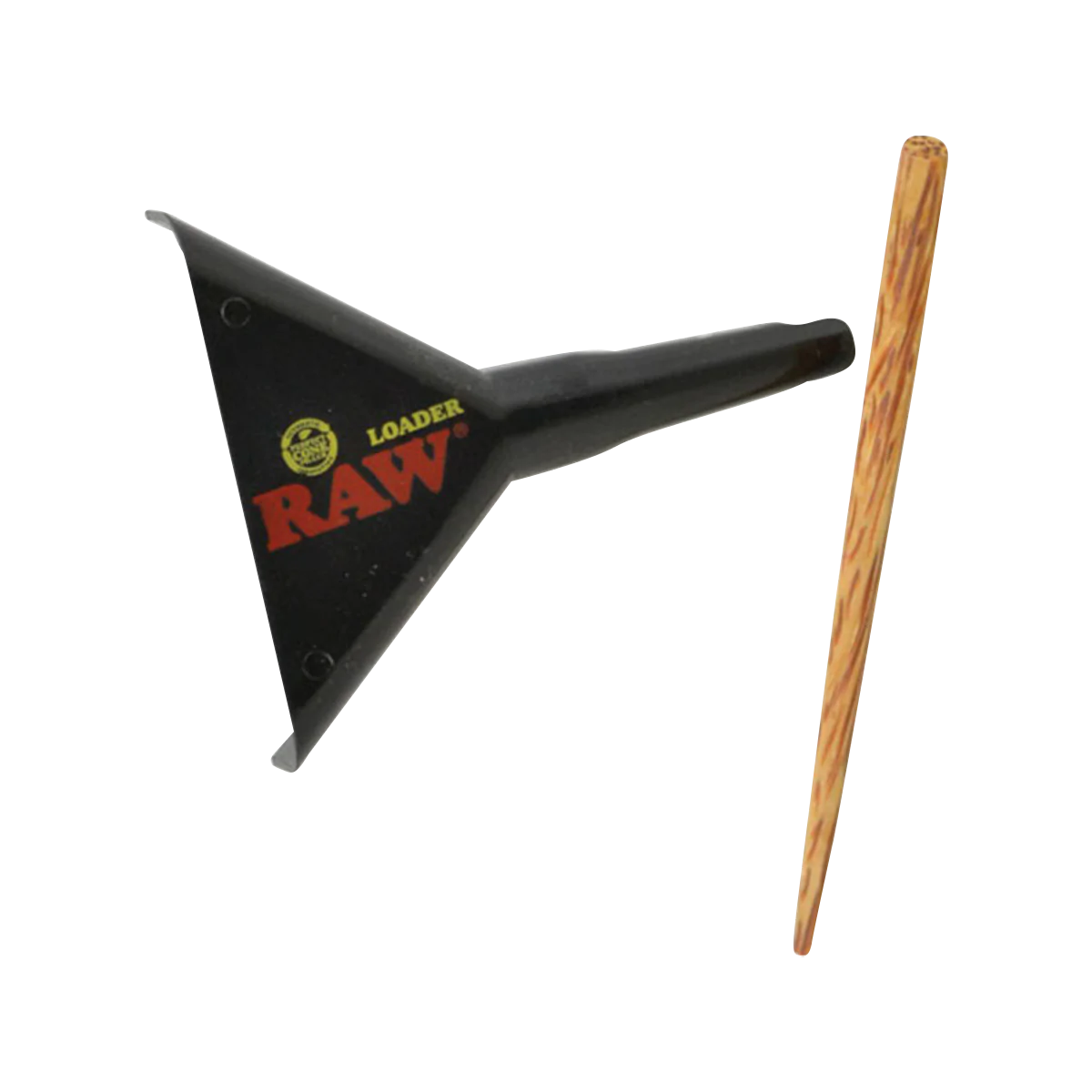 RAW Cone Loader for 1 1/4" Cones, black plastic, efficient loading tool, front view on white background