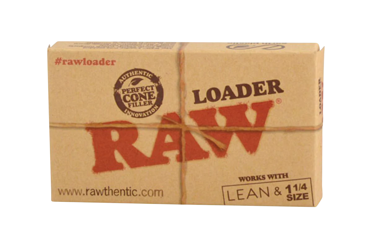 RAW Cone Loader packaging for Lean & 1 1/4" Size Cones, front view on white background