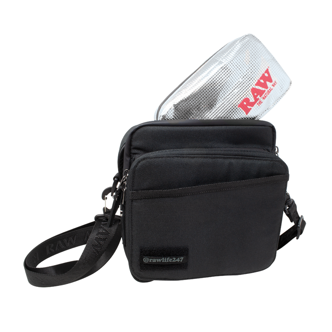 RAW Smell-Proof Day Bag with Foil Lining and Adjustable Strap - Front View