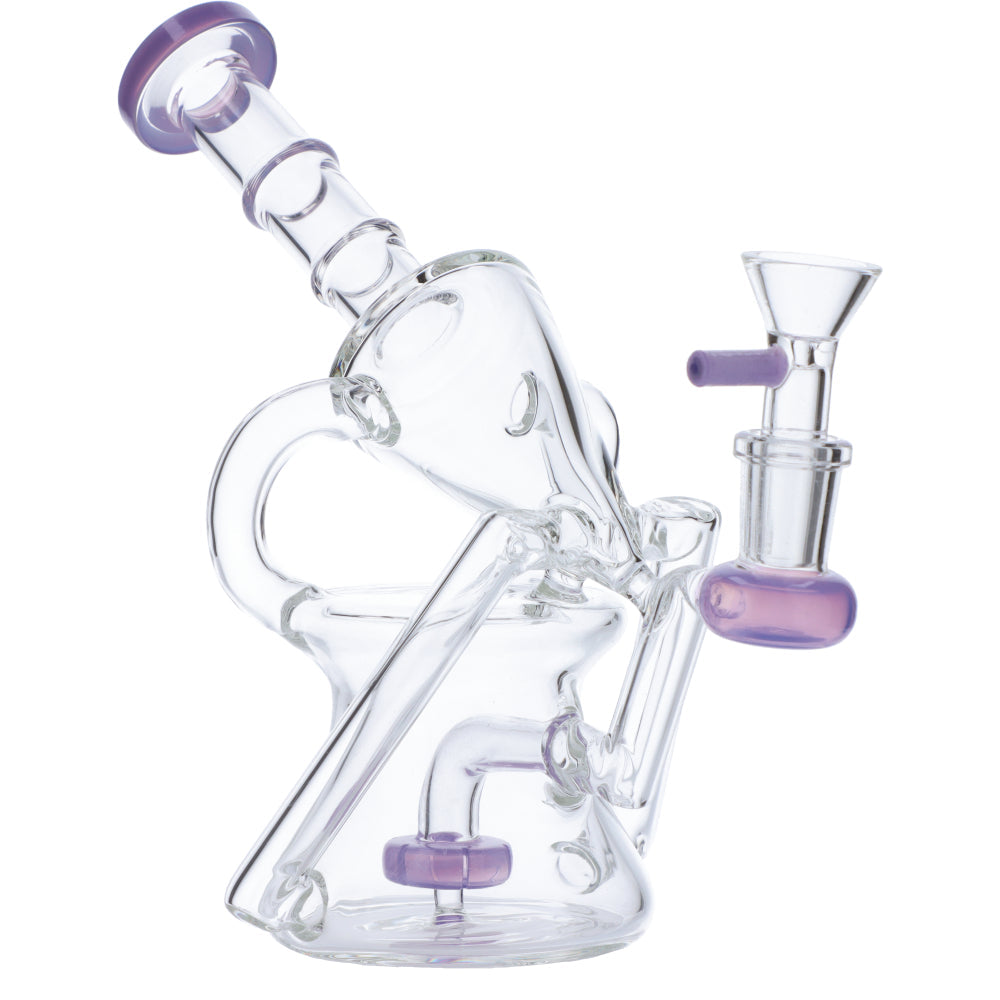 Valiant Distribution Recycler Funnel Water Pipe with purple accents, side view on white background