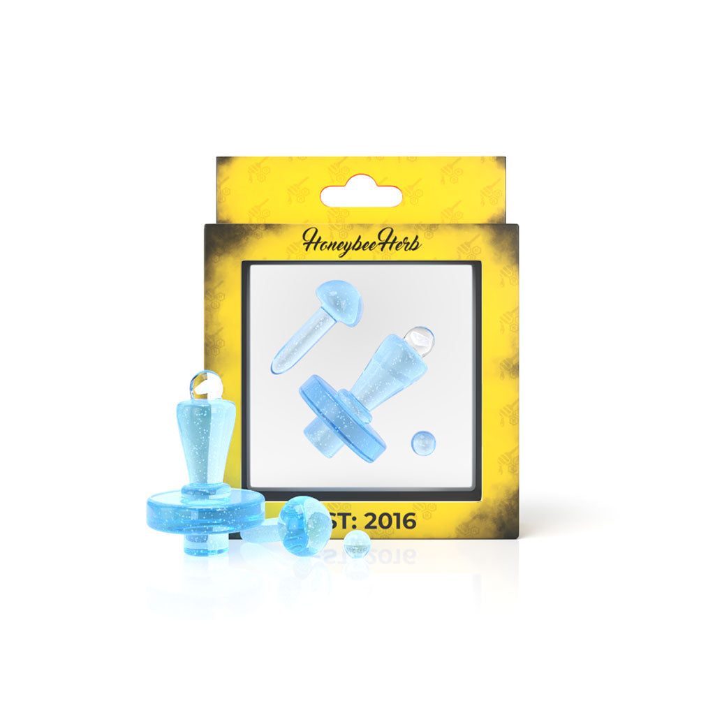 Honeybee Herb OPAL UV Control Tower Set in Red-Blue, UV reactive, front view on packaging