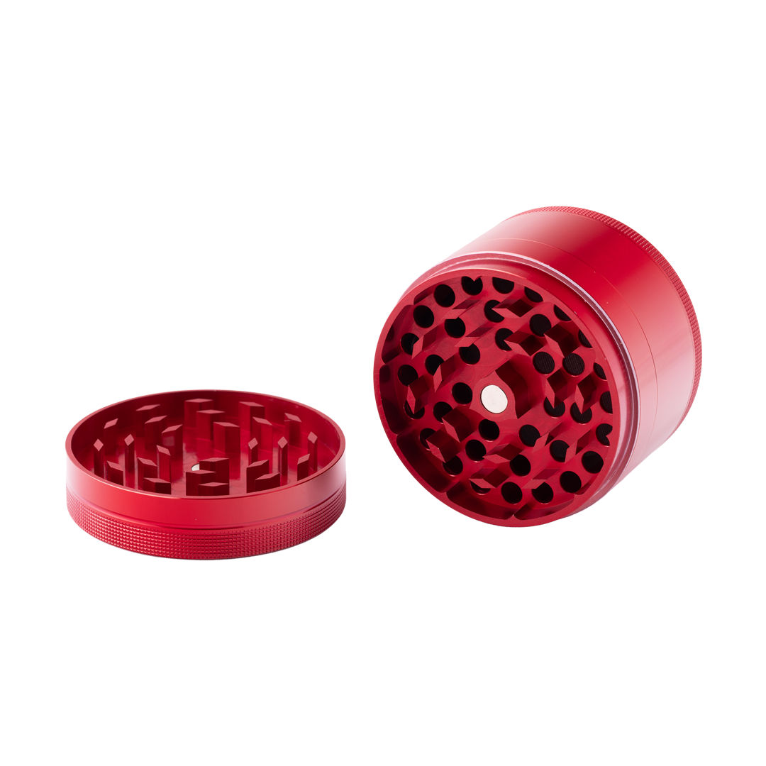 BigFun! XL Red Aluminum Herb Grinder - 3" Diameter with Diamond Teeth & Pollen Sifter