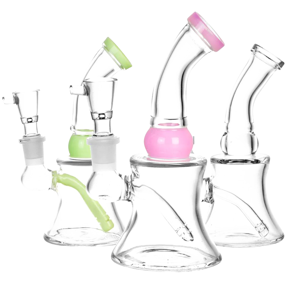 Compact Ring My Bell Mini Glass Water Pipes in various colors with 90-degree joints