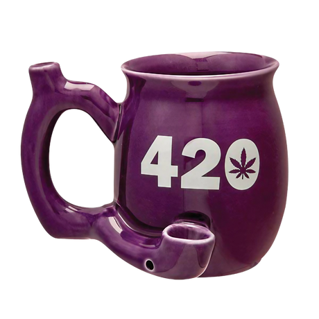 Roast & Toast 420 Ceramic Mug Pipe in Black with Novelty Design - Front View