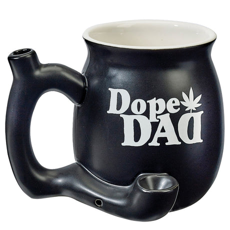 Roast & Toast Ceramic Pipe Mug for Dope Dad - Black with White Lettering - Front View