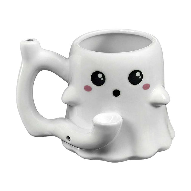 Roast & Toast Ghost Ceramic Pipe Mug, 12oz with Cute Ghost Design - Front View