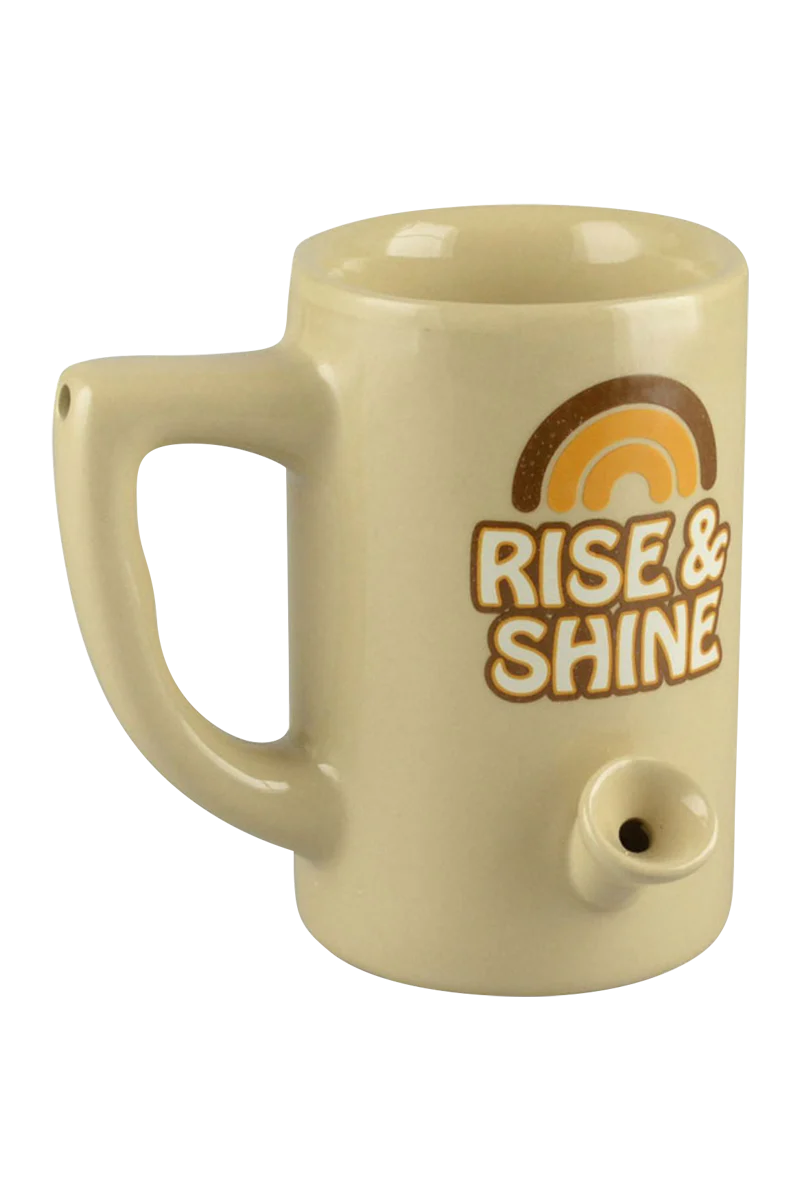 Roast & Toast Ceramic Mug Pipe in Tan with Rasta Colors, Front View, for Dry Herbs