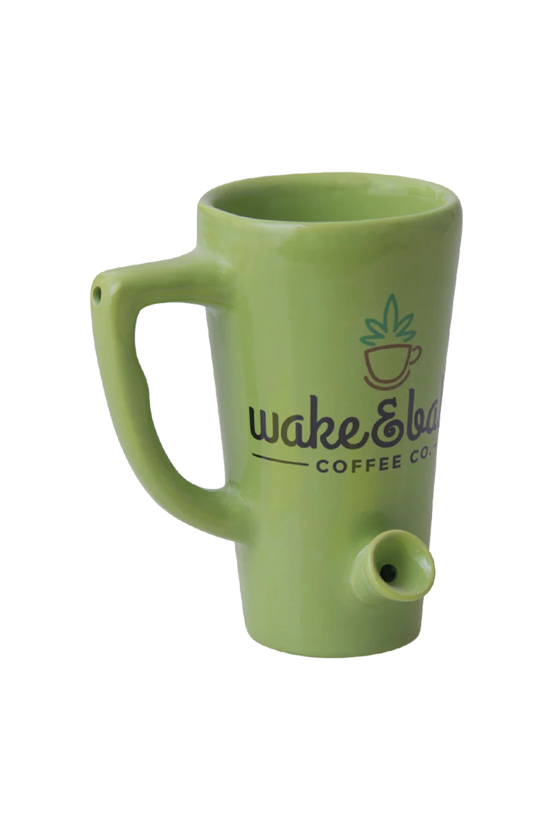 Roast & Toast Ceramic Mug Pipe in Green with Wake & Bake Design - Side View