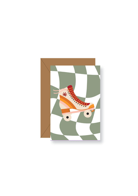 KKARDS Roll With It 420 Greeting Card featuring a retro roller skate design, front view