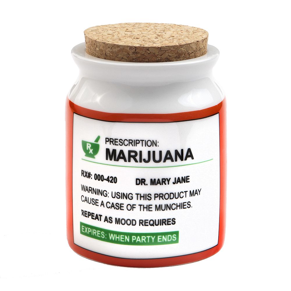 Fantasy Ceramic Prescription Novelty Stash Jar, Large with Cork Lid - Front View