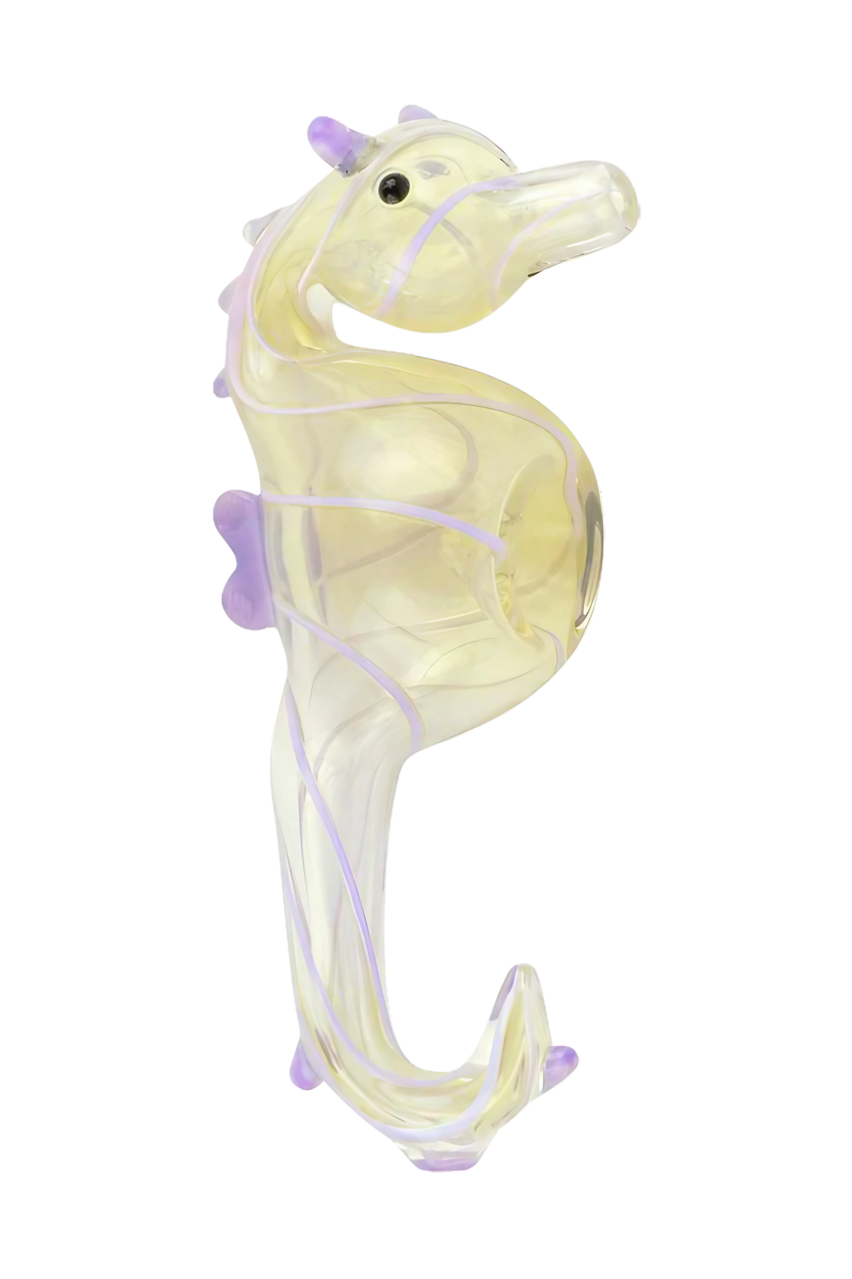 Assorted colors 4.5" Seahorse Glass Hand Pipe in borosilicate glass, front view on white background