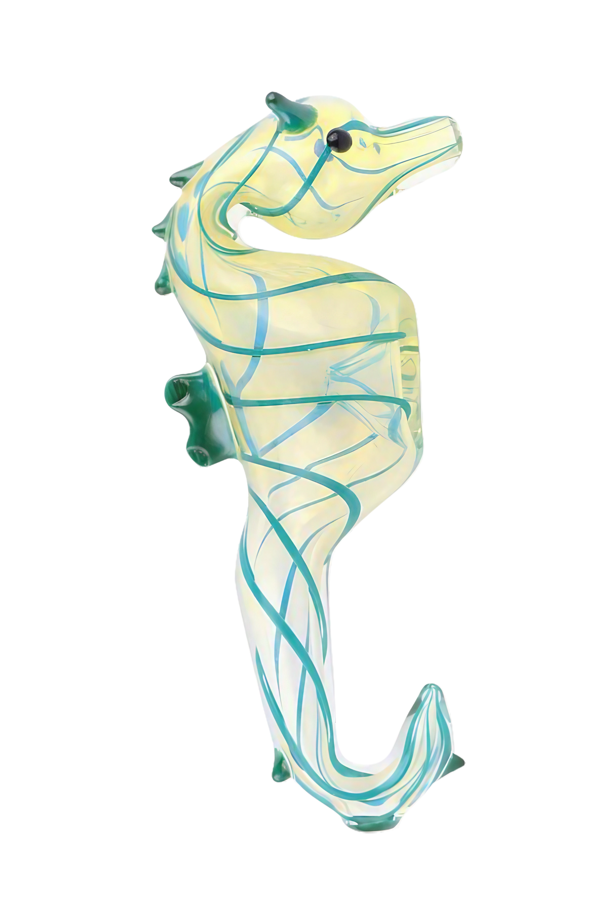 Borosilicate glass Seahorse hand pipe in assorted colors, 4.5" height, intricate design, front view