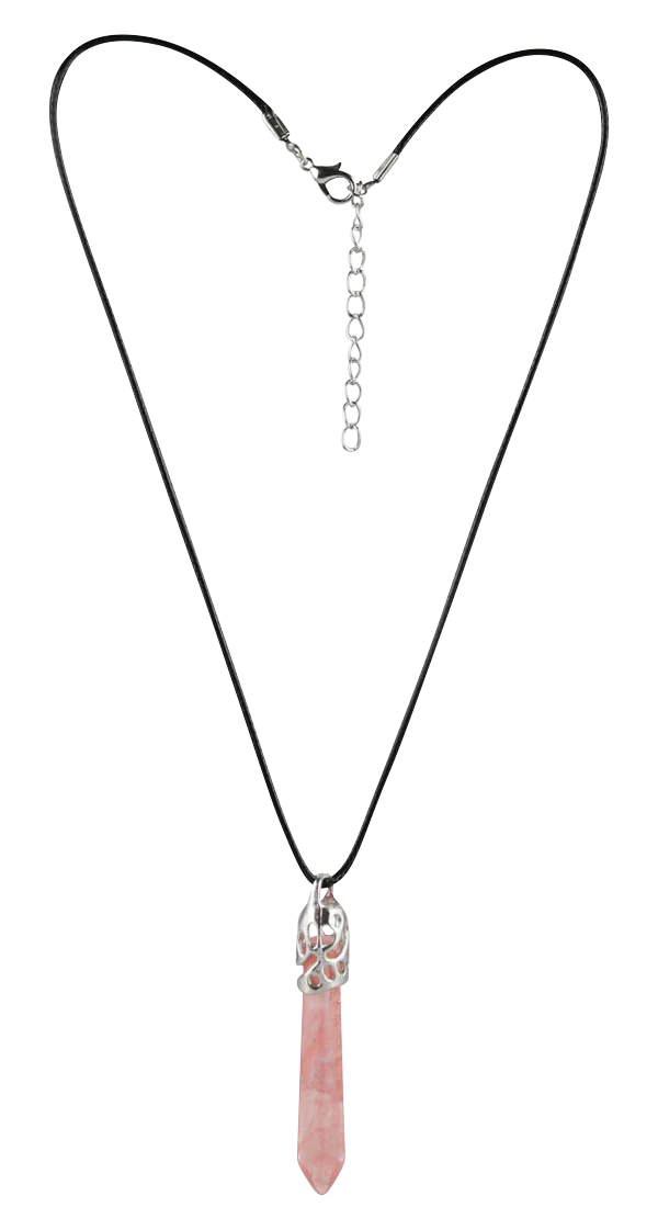 18" Semi Precious Gemstone Necklace with Pink Stone Pendant and Silver Chain