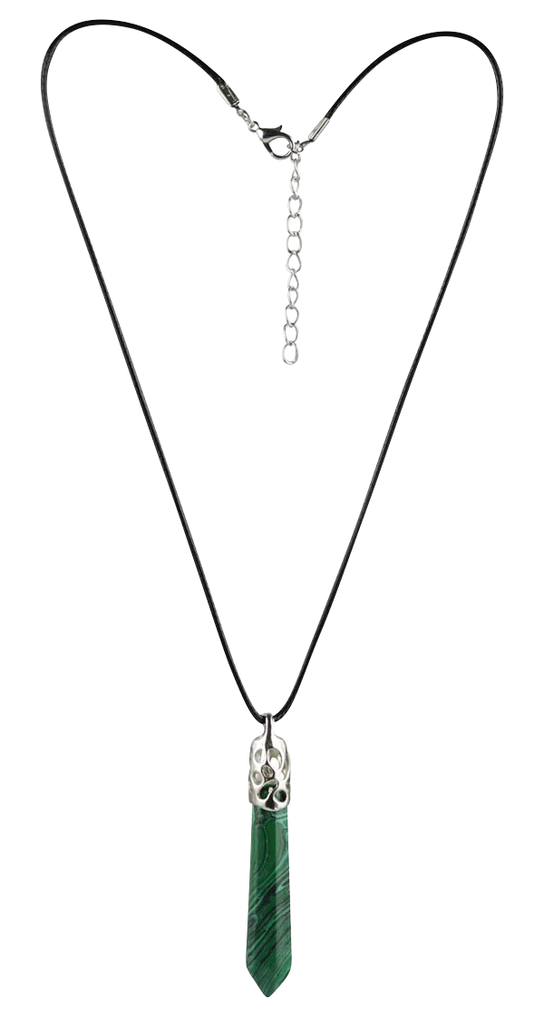 Elegant 18" Semi Precious Gemstone Necklace with Green Stone Pendant on White Background