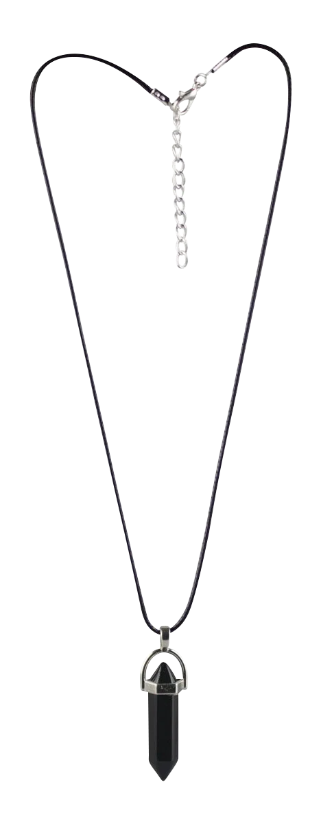 Elegant Semi Precious Gemstone Pendant Necklace on a Black Cord, Front View