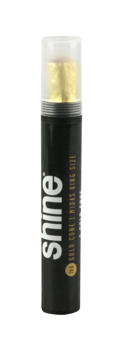 Shine 24K Gold Kingsize Pre-Rolled Cone in packaging, front view, luxury smoking experience