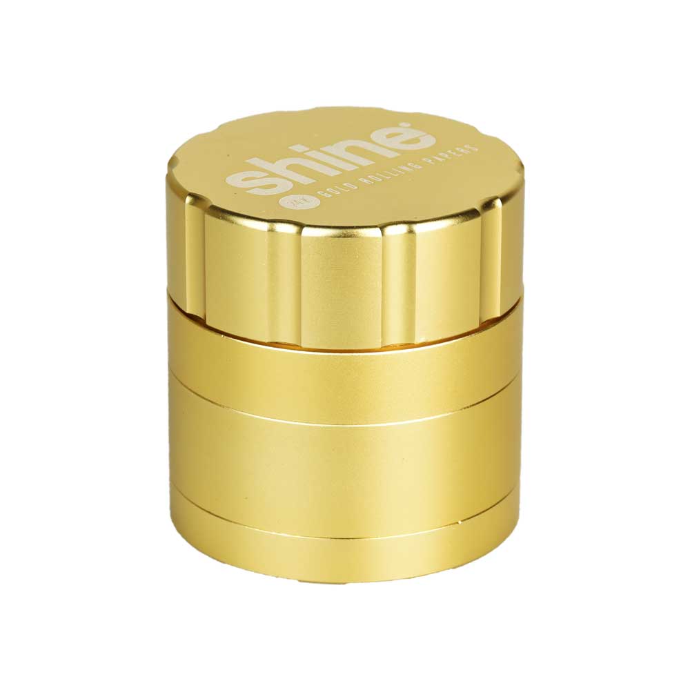 Shine Gold Herb Grinder, 4-Part Aluminum, Compact Design, 2" Diameter, for Dry Herbs - Front View