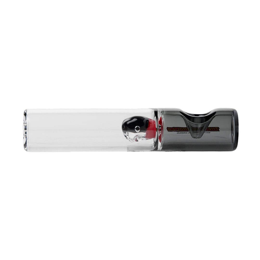 MJ Arsenal The Steamrolla hand pipe side view with clear glass and black accents
