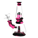 Compact silicone dual chamber glass bong with showerhead percolator, 45-degree joint, front view