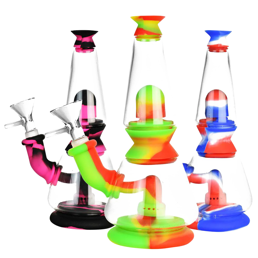 Colorful Silicone Dual Chamber Modular Glass Bong with Showerhead Percolator - Front View