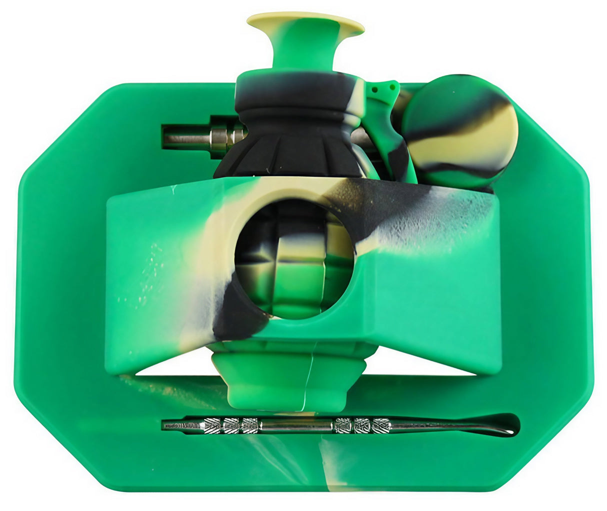 Assorted colors silicone grenade-shaped vapor straw with 14mm titanium tip, top view