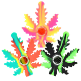 Assorted colors Silicone Hemp Leaf Hand Pipes, compact and portable design, top view