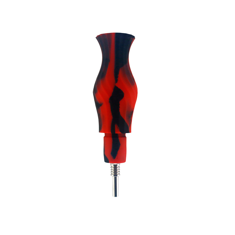 Silicone Multifunction Water Pipe in red with titanium nail, 45-degree joint, side view on white background
