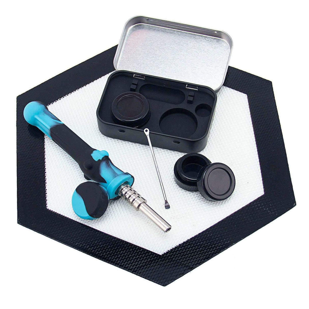 PILOT DIARY Silicone Dab Kit for Beginners with Metal Case and Dab Tool on Black Background