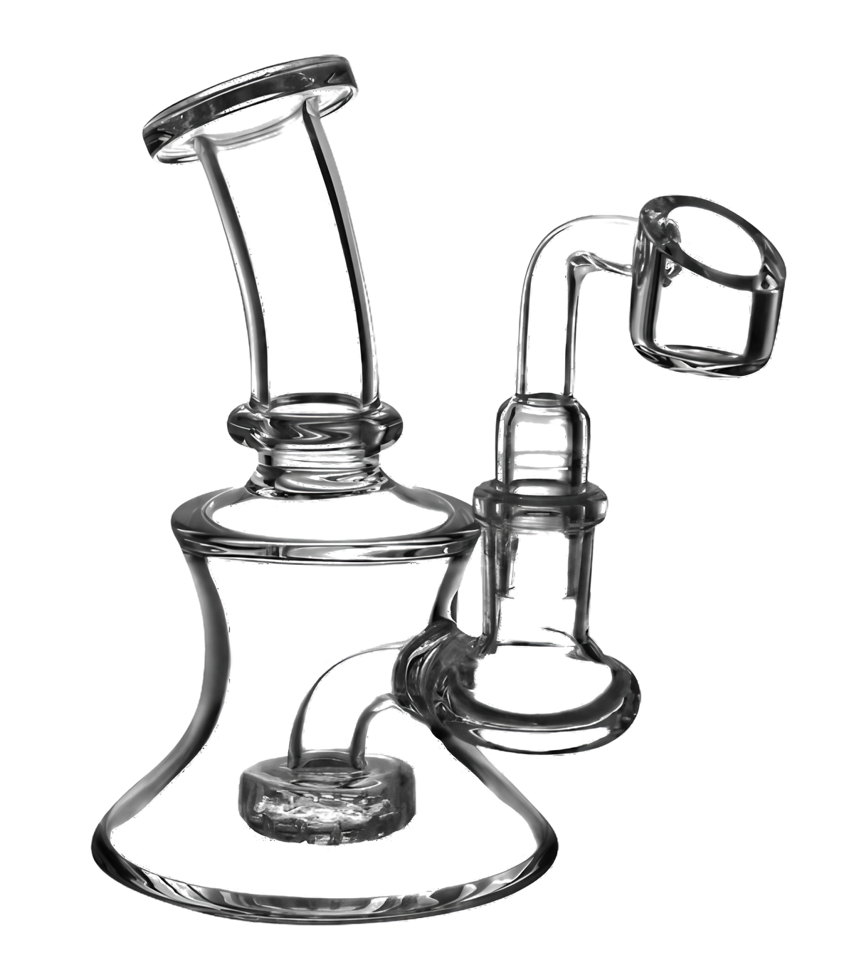 Compact Mini Glass Oil Dab Rig with Quartz Banger and Showerhead Percolator, 5.25" High