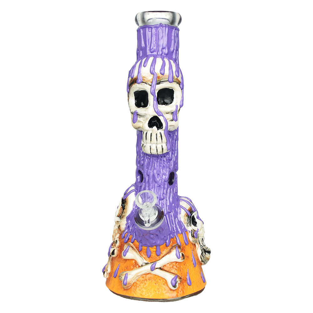 14" Skull & Bones 3D Painted Beaker Water Pipe with Borosilicate Glass - Front View