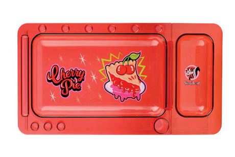 Skunk Brand Rolling Tray in Red with Cherry Pie Design - Compact and Portable