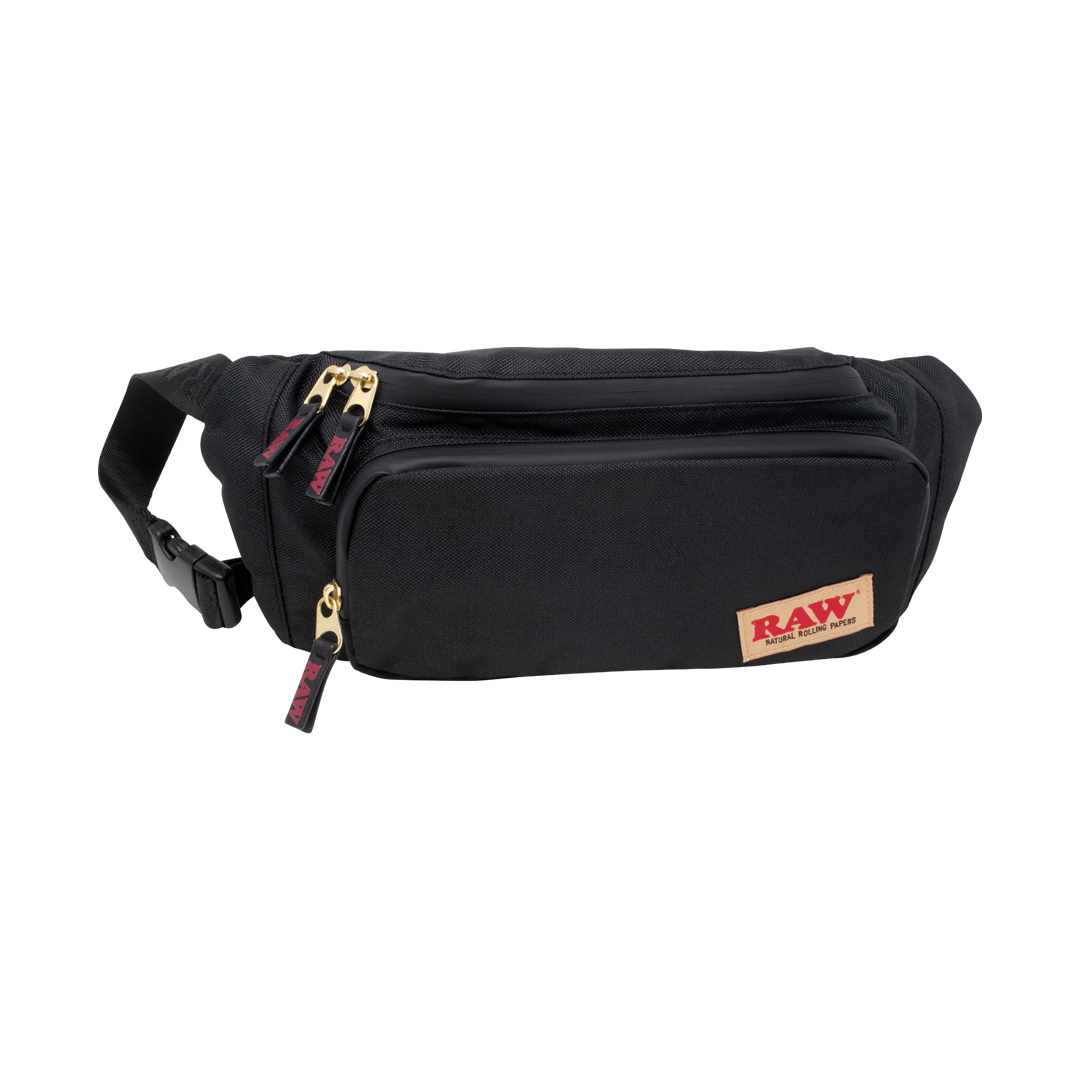 RAW Smell-Proof Black Sling Bag with Foil Lining and Odor Lock, Side View