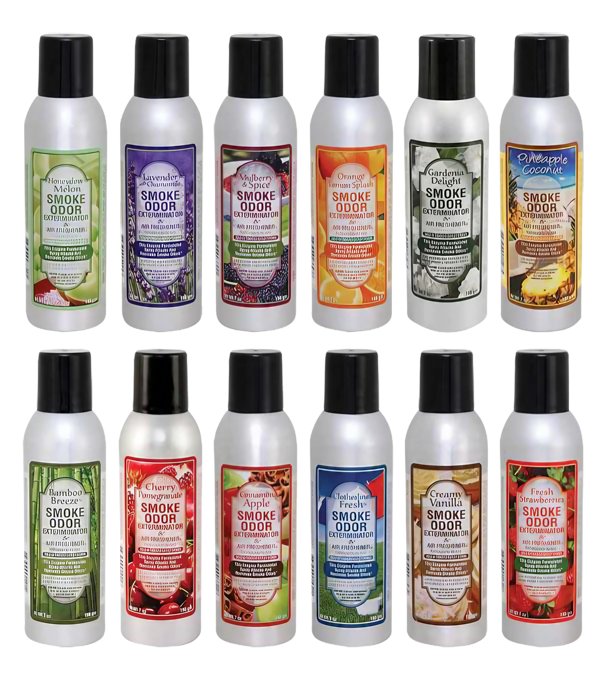 Assorted Smoke Odor Exterminator Sprays 7 oz 12-pack in various scents displayed front view