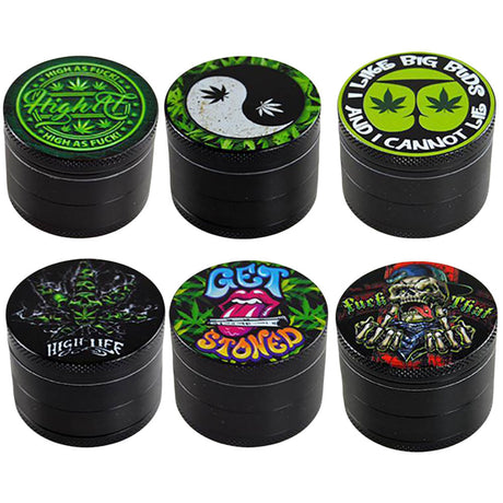 Smokezilla Graphic Metal Grinders 6-Pack, Various Designs, Portable 2" 4-Part for Dry Herbs