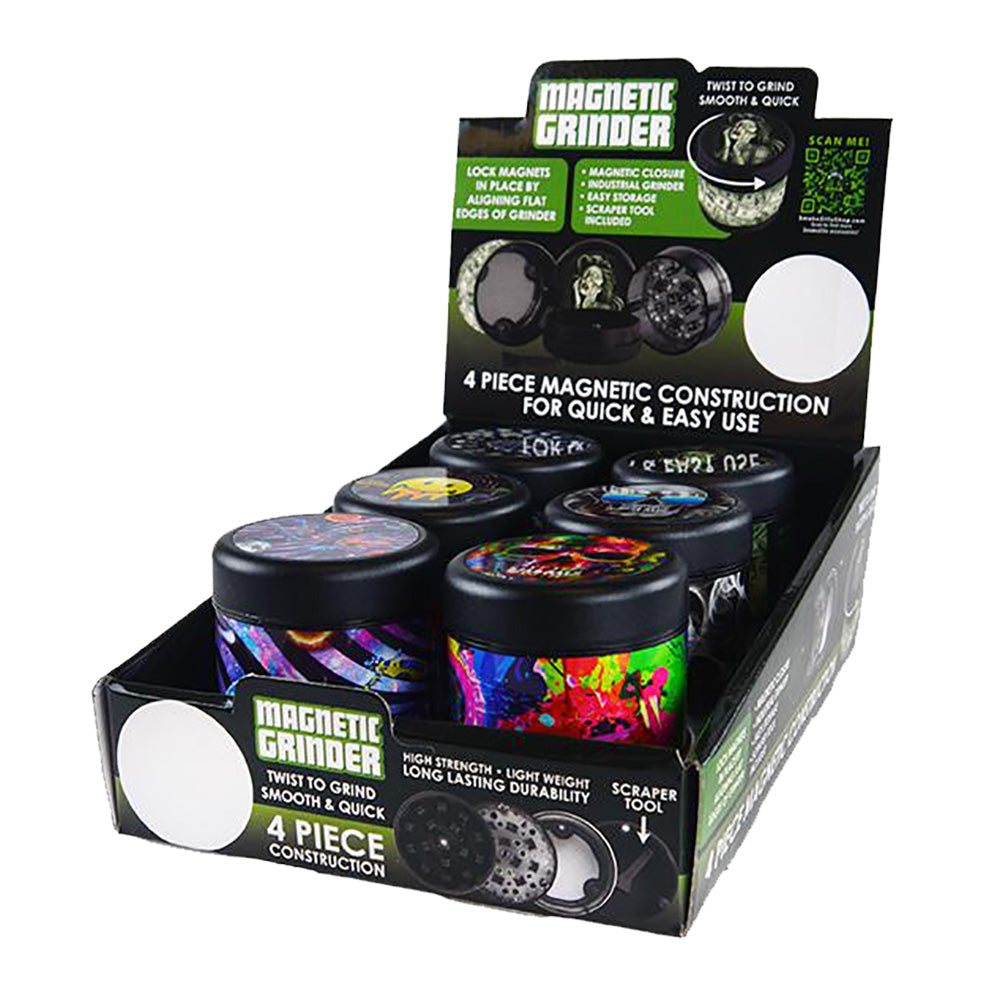 Smokezilla Magnetic Plastic Grinders, 4-Part Design, Compact & Portable, 6 Pack Display Box
