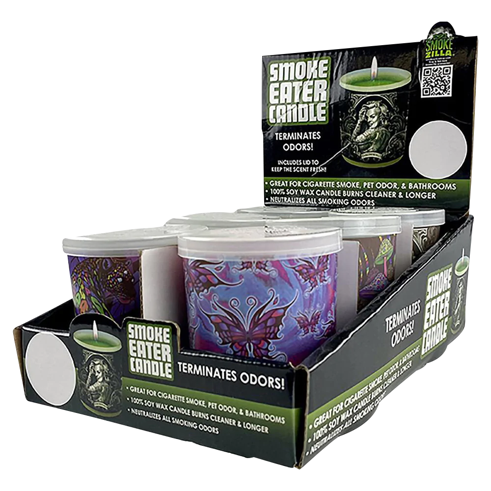 Smokezilla Smoke Eater Soy Candles, 6 Pack, Assorted Colors, Odor Neutralizing, Front View