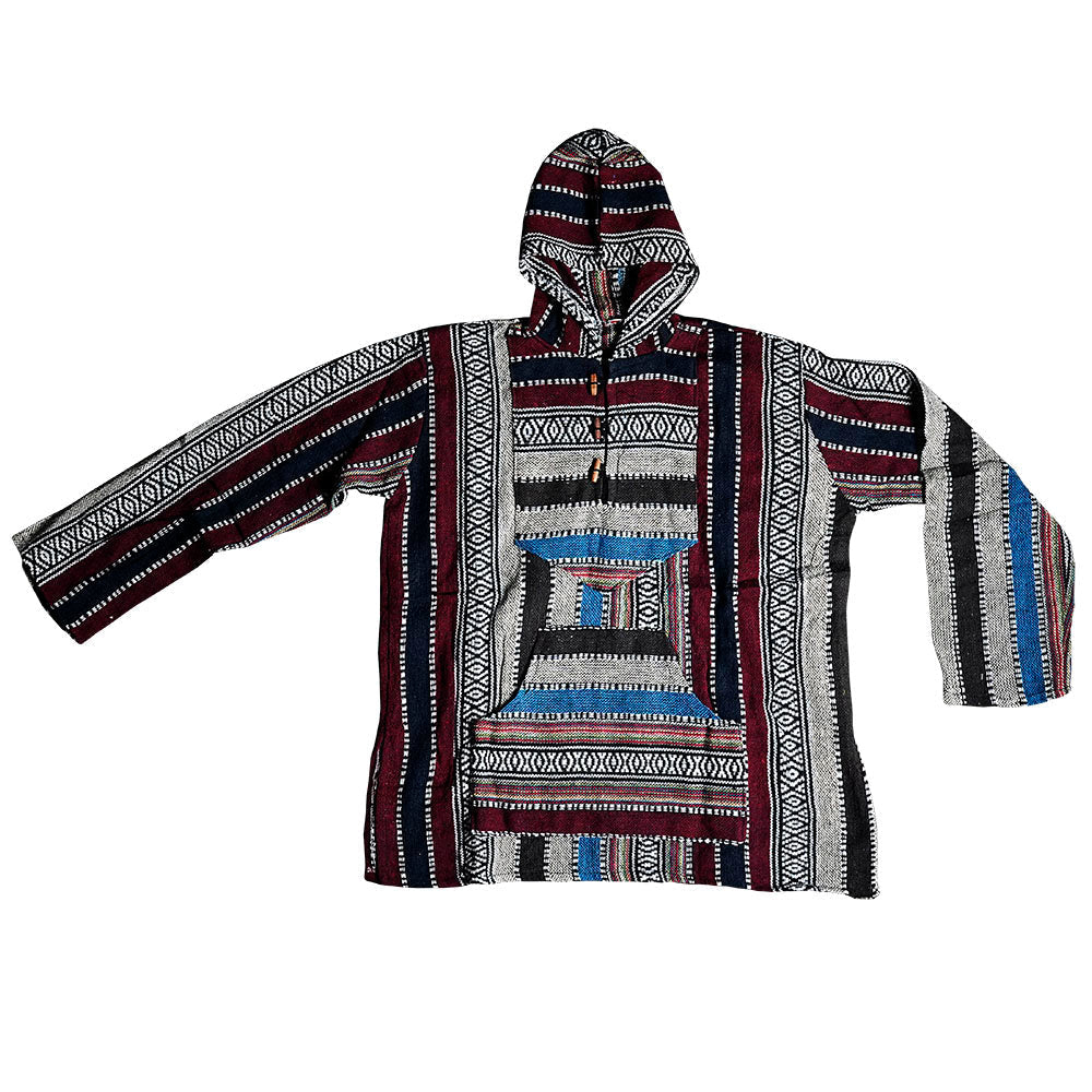 Extra Large Soft Cotton Hippie Baja Hoodie with Traditional Patterns - Front View