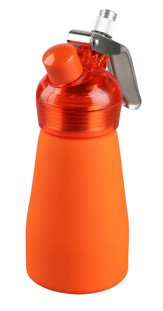 Special Blue Suede Series Cream Dispenser in Vibrant Orange with Steel Accents, Front View