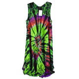 Vibrant Spiral Tie Dye Dress in One Size, 41" Length, Made in India, Front View on White Background