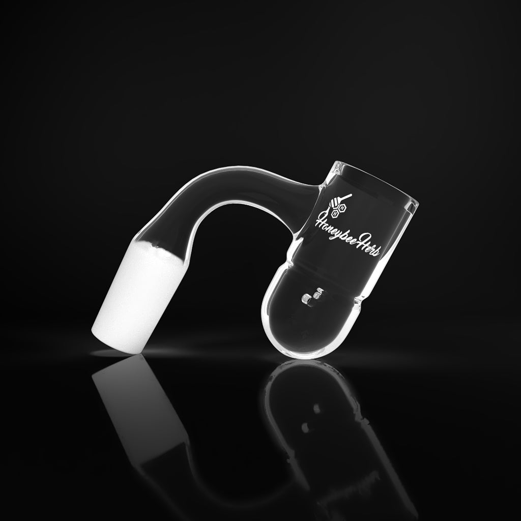 Honeybee Herb Splash Bucket Whirlwind Quartz Banger at 90Β° angle, clear, for dab rigs