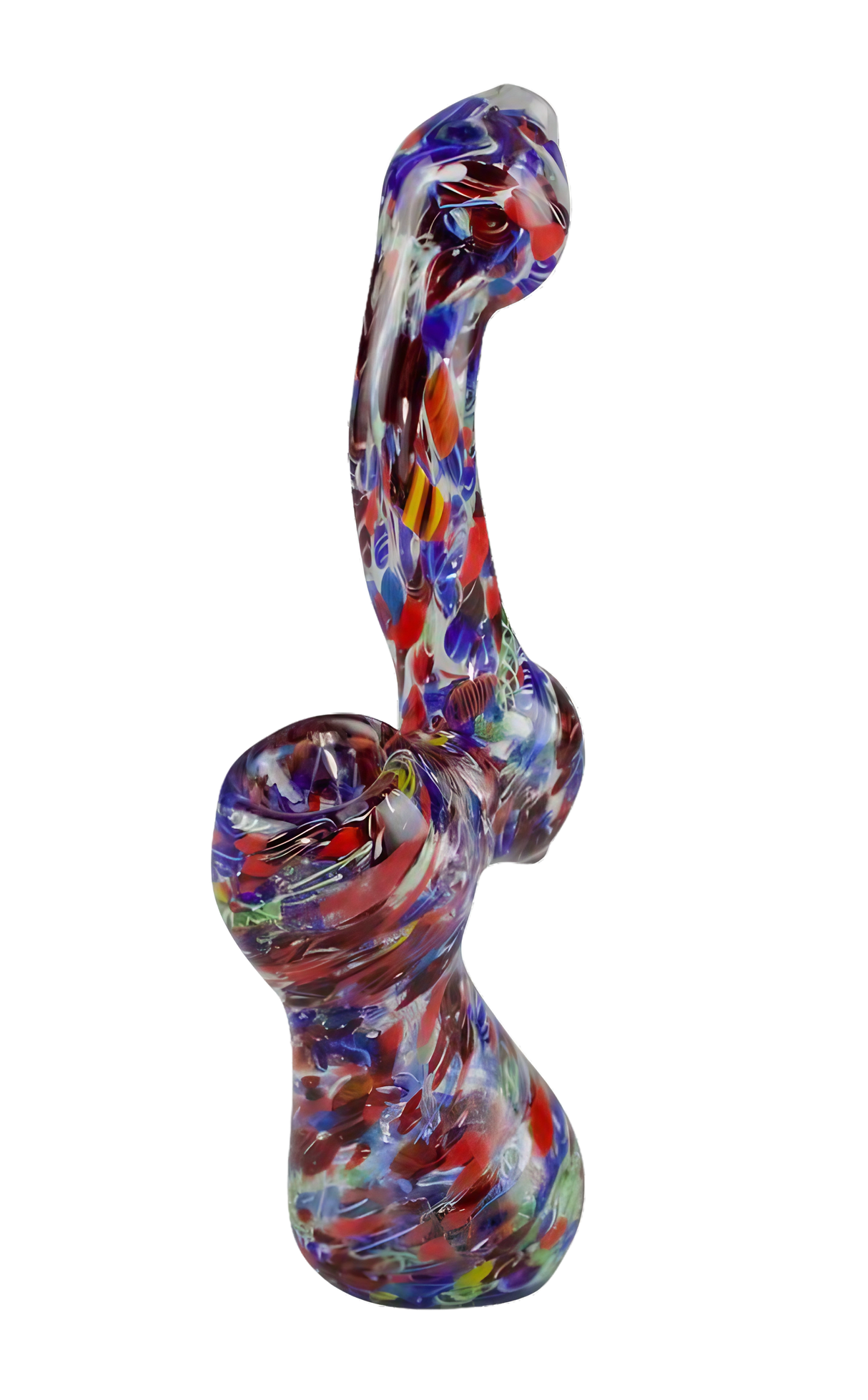 Colorful Splatter Frit Bubbler Pipe, 5.25" Borosilicate Glass, Side View on White Background