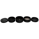 Stache Products Grynder 5pc in Black, disassembled view showing all parts and deep chamber