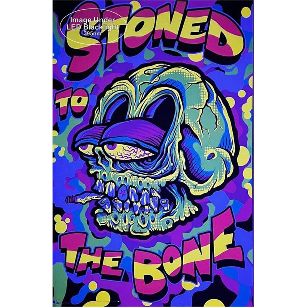 Stoned to the Bone Blacklight Poster featuring vibrant UV reactive colors, 24" x 36" frontal view