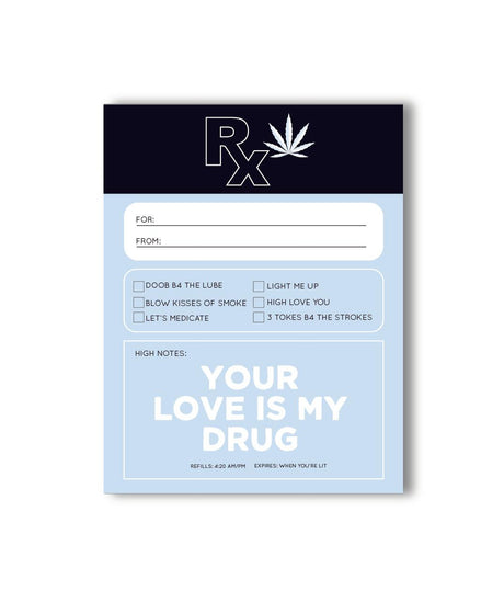 KKARDS Stoner Script Card front view with playful cannabis-themed love messages