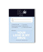 KKARDS Stoner Script Card front view with playful cannabis-themed love messages