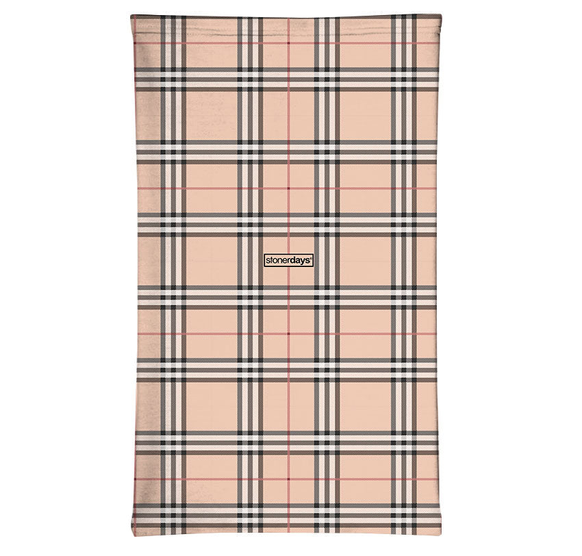 StonerDays Plaid Pack featuring a beige plaid scarf with logo, front view on white background